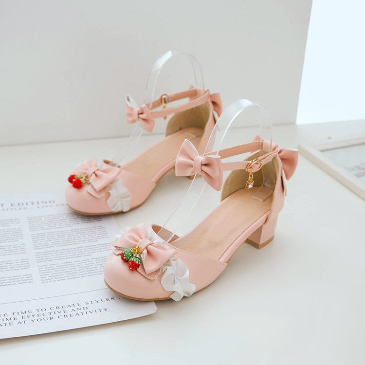 Women's Bow Tie Mary Jane Mid Heels Sandals