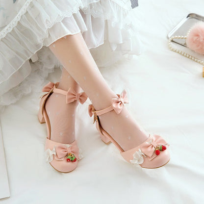 Women's Bow Tie Mary Jane Mid Heels Sandals