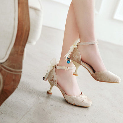 Women's Bow Tie Ankle Strap Mary Jane High Heels Sandals