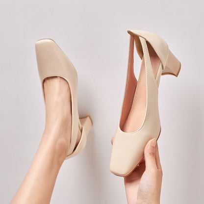 Women's Square Toe Chunky High Heels Pumps