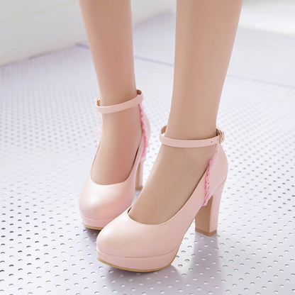 Women's Ankle Strap High Heels Platform Pumps