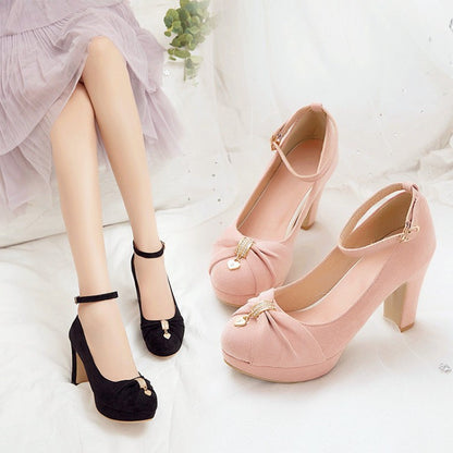 Women's Ankle Strap High Heels Platform Pumps