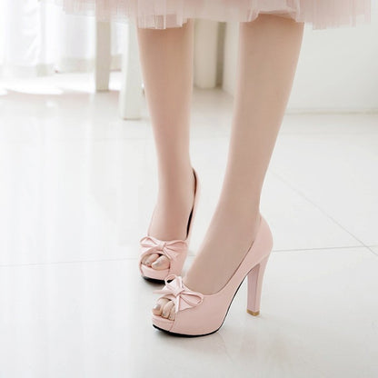 Women's Bow Tie High Heel Platform Pumps