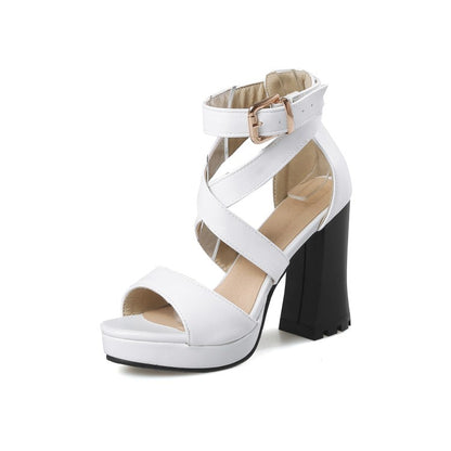 Women's Buckle Belt High Heel Chunky Sandals