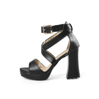 Women's Buckle Belt High Heel Chunky Sandals