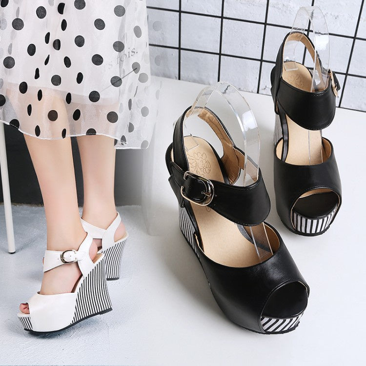 Women's Peep Toe Platform Wedges High Heel Sandals
