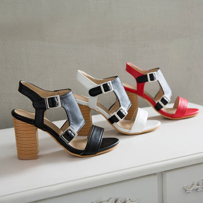 Women's Buckle High Heel Chunky Sandals