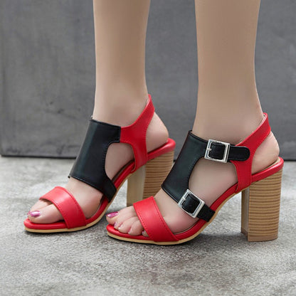 Women's Buckle High Heel Chunky Sandals