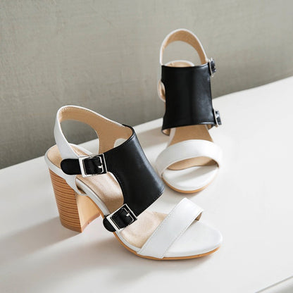 Women's Buckle High Heel Chunky Sandals