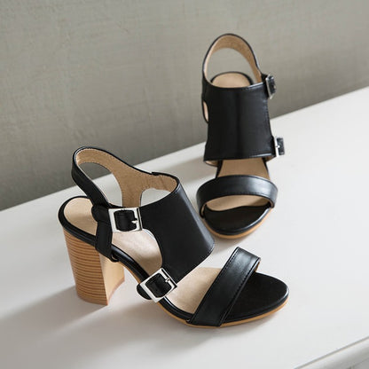 Women's Buckle High Heel Chunky Sandals