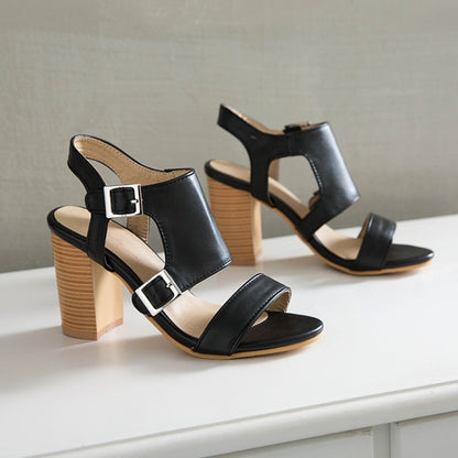 Women's Buckle High Heel Chunky Sandals