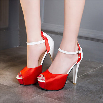 Women's Buckle High Heel Platform Sandals