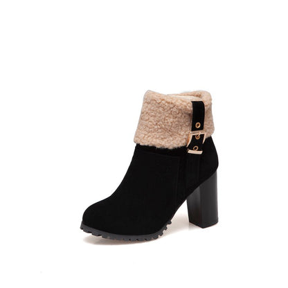 Women Buckle Wool High Heel Ankle Boots