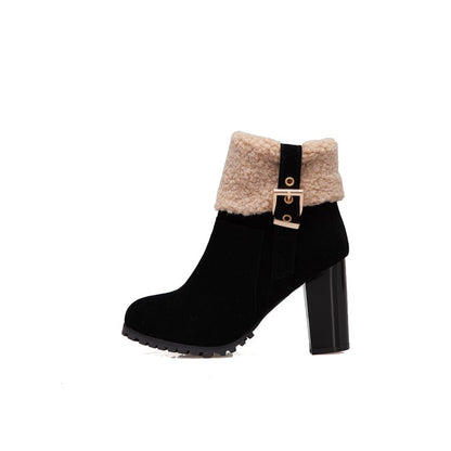 Women Buckle Wool High Heel Ankle Boots