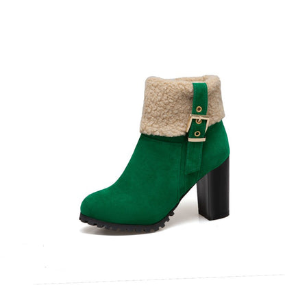 Women Buckle Wool High Heel Ankle Boots