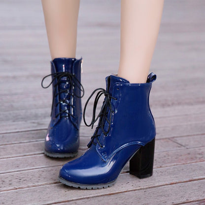 Women Zipper Lace Up High Heel Ankle Boots