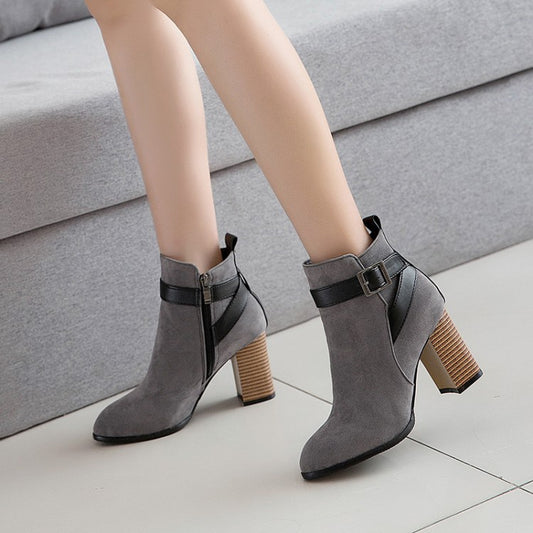 Women Buckle High Heel Ankle Boots