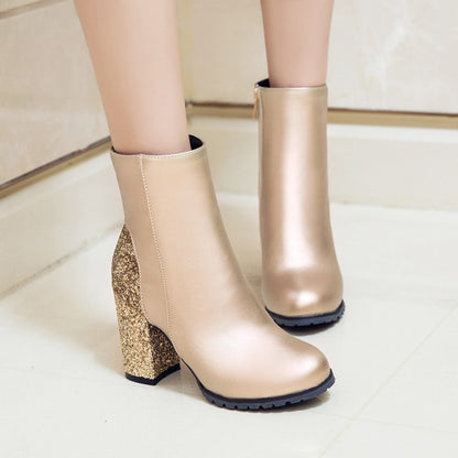 Women Sequined High Heel Ankle Boots