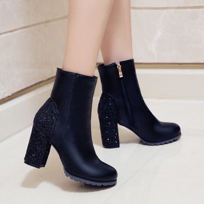 Women Sequined High Heel Ankle Boots