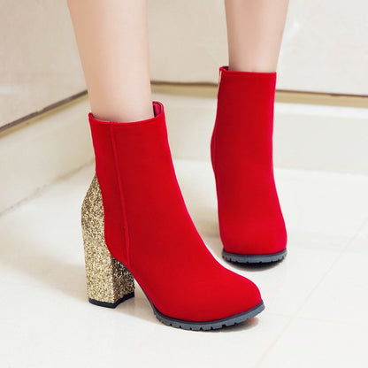 Women Sequined High Heel Ankle Boots