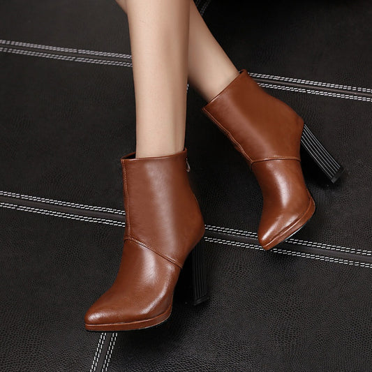 Women Zipper High Heel Ankle Boots