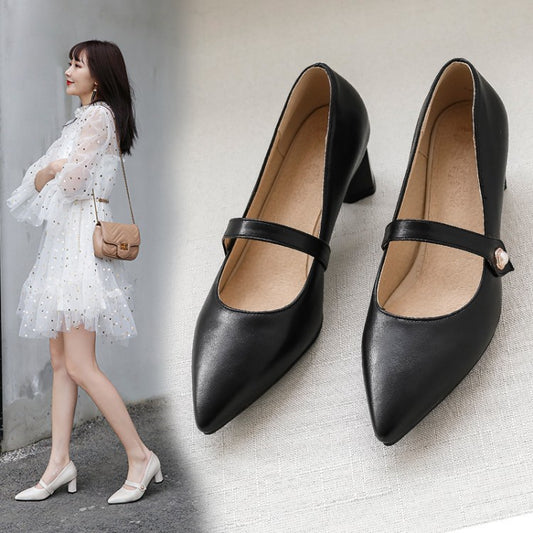 Women's Pointed Toe Pearl High Heel Chunky Pumps