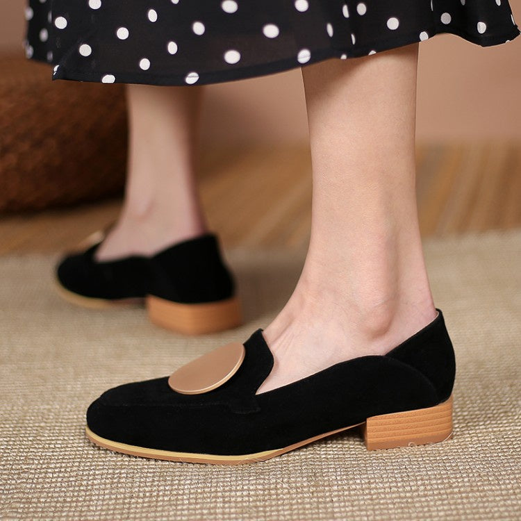 Women's Metal Low Heel Chunky Pumps