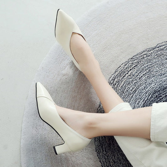 Women's Pointed Toe High Heel Chunky Pumps