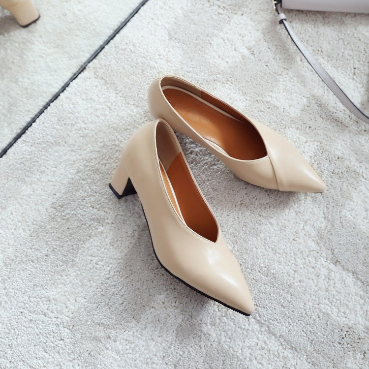Women's Pointed Toe High Heel Chunky Pumps