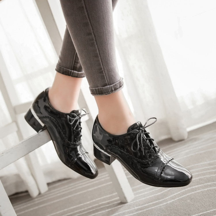 Women's Lace Up Laser Mid Heel Shoes
