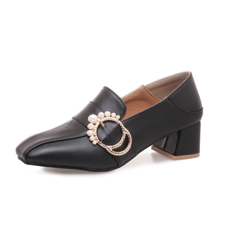 Women's Pearl Mid Heel Chunky Pumps