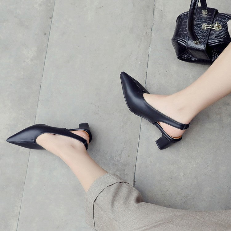 Women's Slingbacks Pointed Toe Pu Leather High Heel Chunky Sandals