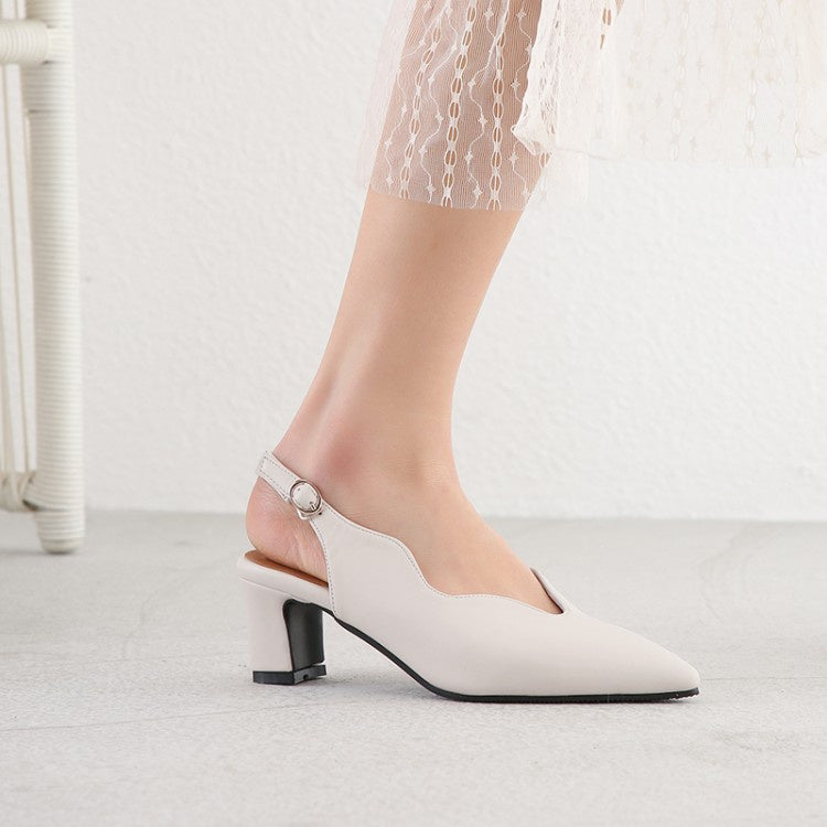 Women's Pointed Toe Slingbacks High Heel Chunky Sandals