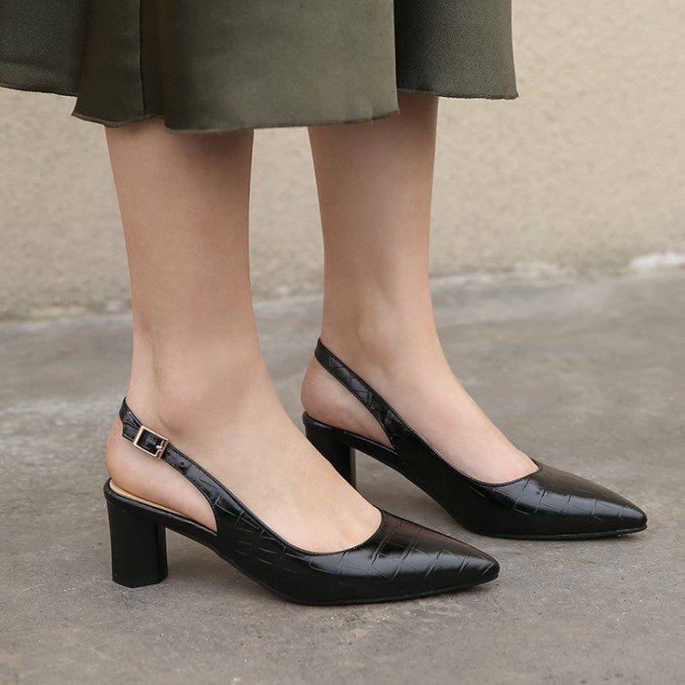 Pointed Toe Slingbacks Women's High Heel Chunky Sandals