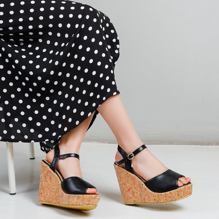 Women's Buckle Ankle Strap Platform Wedges Sandals