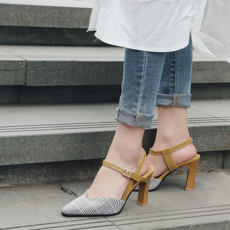 Women's Pointed Toe Rhinestone Buckle High Heel Stiletto Sandals