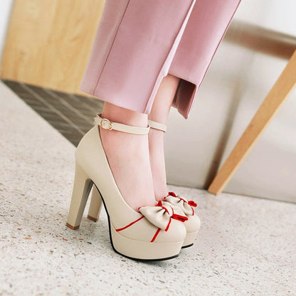 Women's Ankle Strap Chunky Heel Platform Pumps