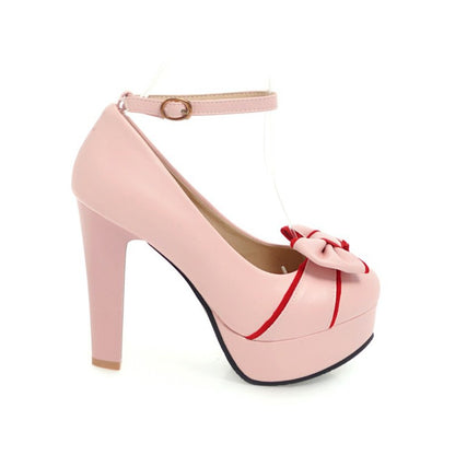 Women's Ankle Strap Chunky Heel Platform Pumps