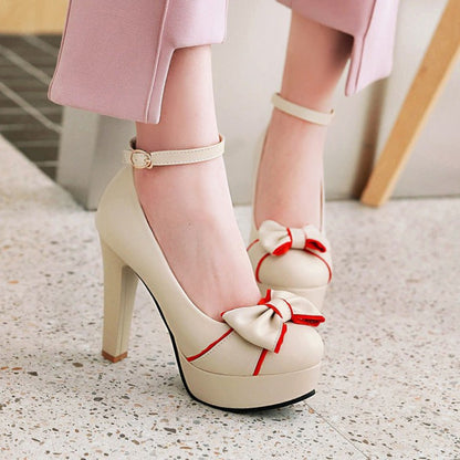 Women's Ankle Strap Chunky Heel Platform Pumps