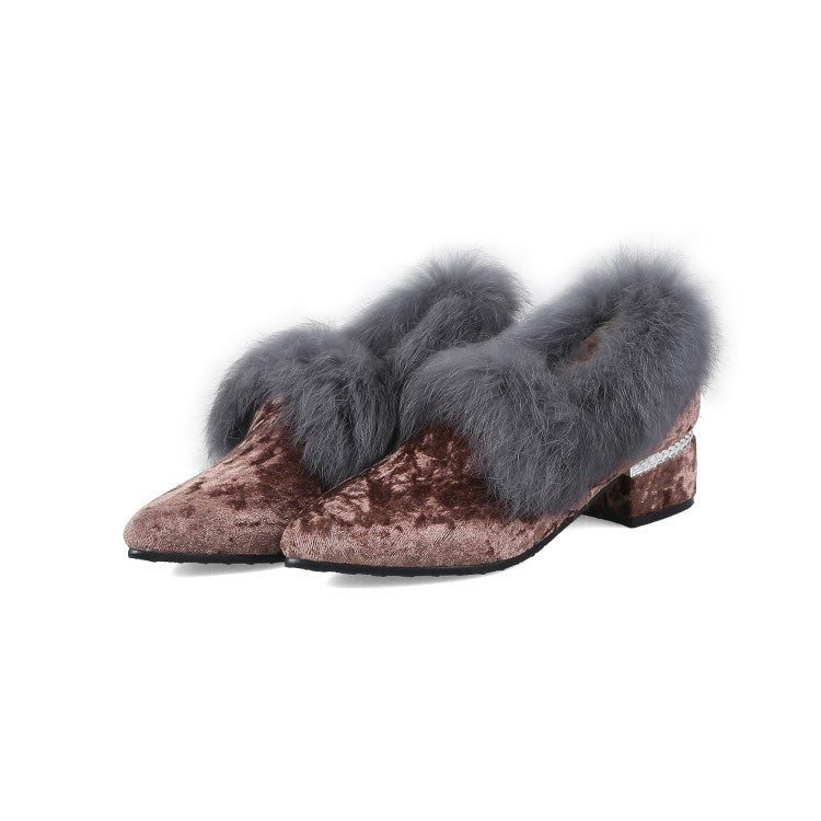 Women's Furry Chunky Heels Shoes
