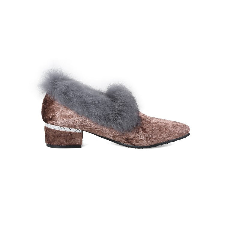 Women's Furry Chunky Heels Shoes