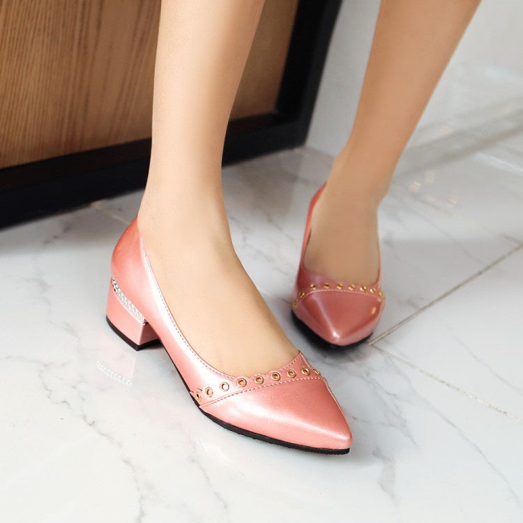 Women's Patent Leather Chunky Heels Pumps