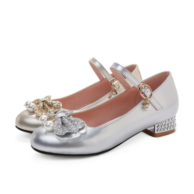 Women's Pumps Sequined Mary Janes Shoes with Bowtie