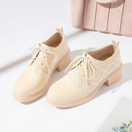 Women's Lace Up Chunky Heels Shoes