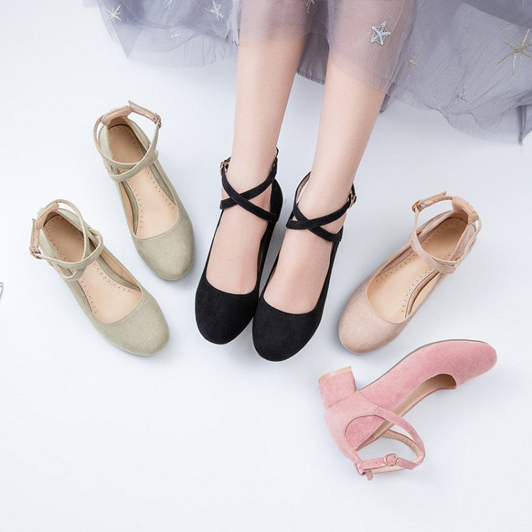 Women's Ankle Strap Buckle Pumps Chunky Heels Shoes