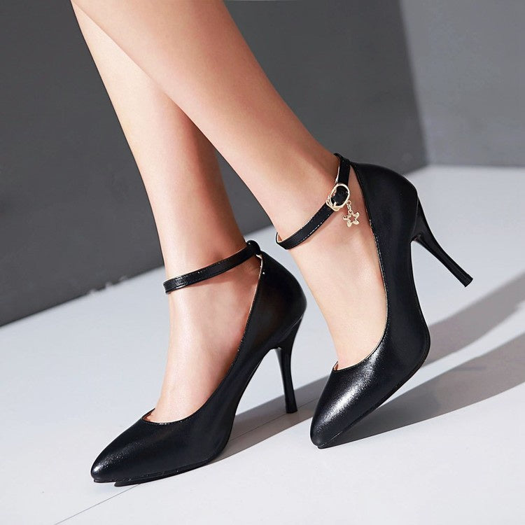 Women's Pointed Toe Ankle Strap Pumps High Heels Shoes