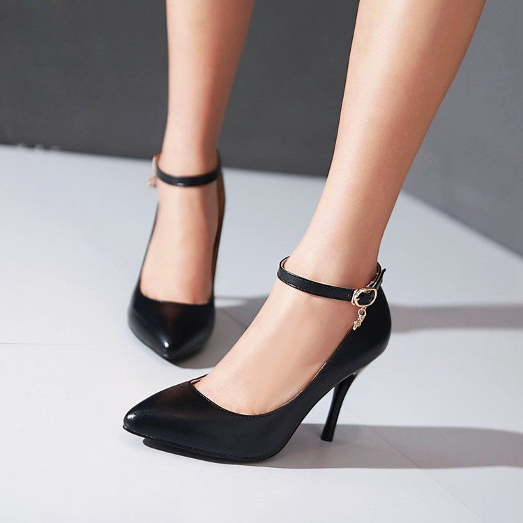 Women's Pointed Toe Ankle Strap Pumps High Heels Shoes