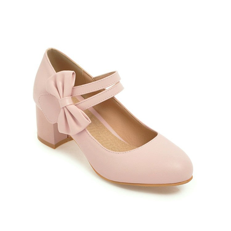 Women's Mary Jane Bowtie Pumps High Heeled Shoes