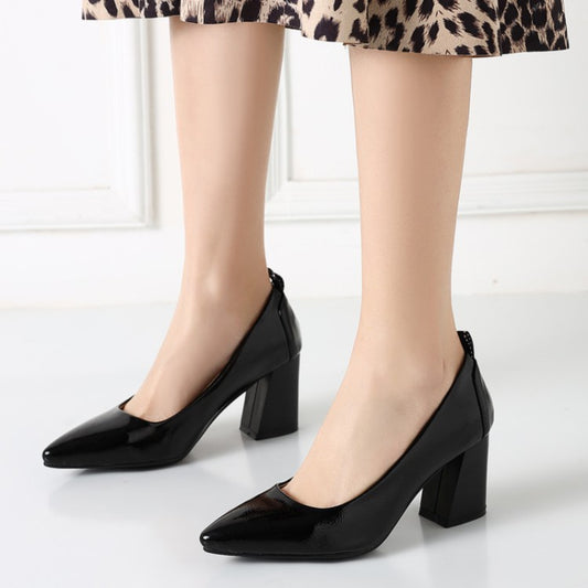 Women's Pointed Toe High Heeled Chunky Heels Pumps