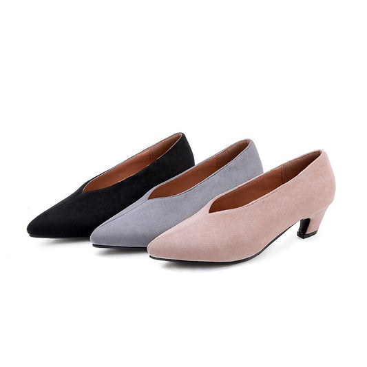 Women's Pointed Toe Suede Chunky Heels Pumps
